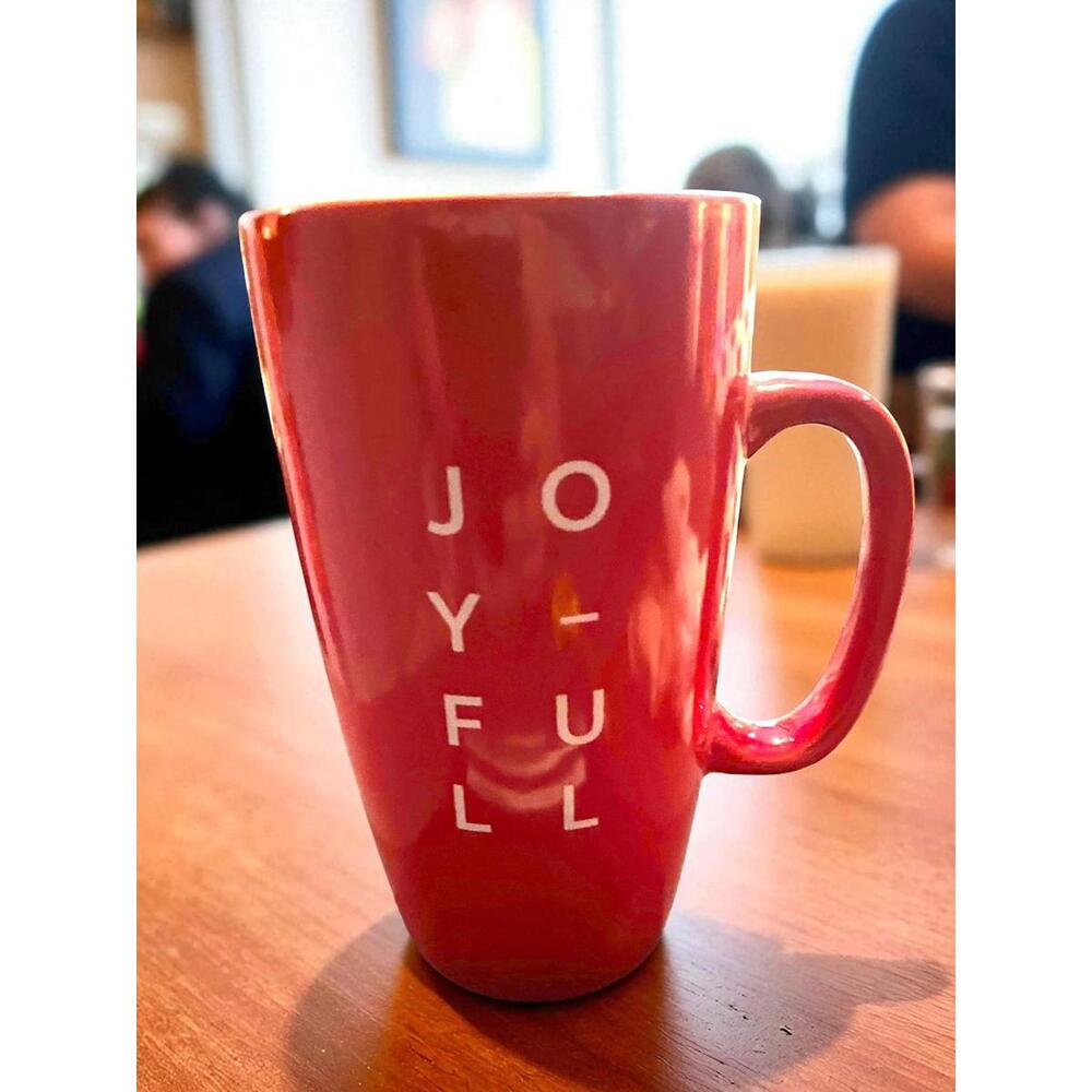 Starbucks Red Ceramic Joyful Mug Cup Coffee Tea Holiday Red Tall Joyful Logo
